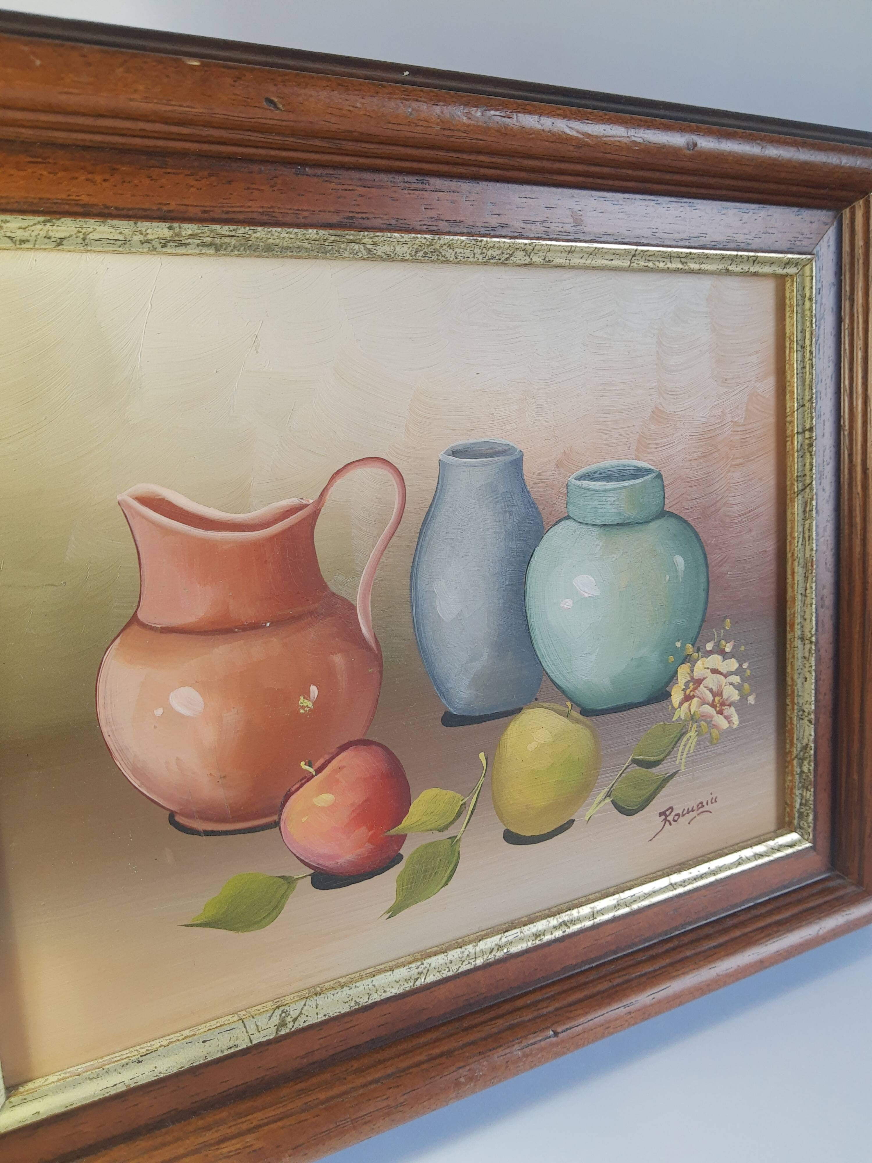 Still life painting frame signed vintage