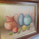 Still life painting frame signed vintage