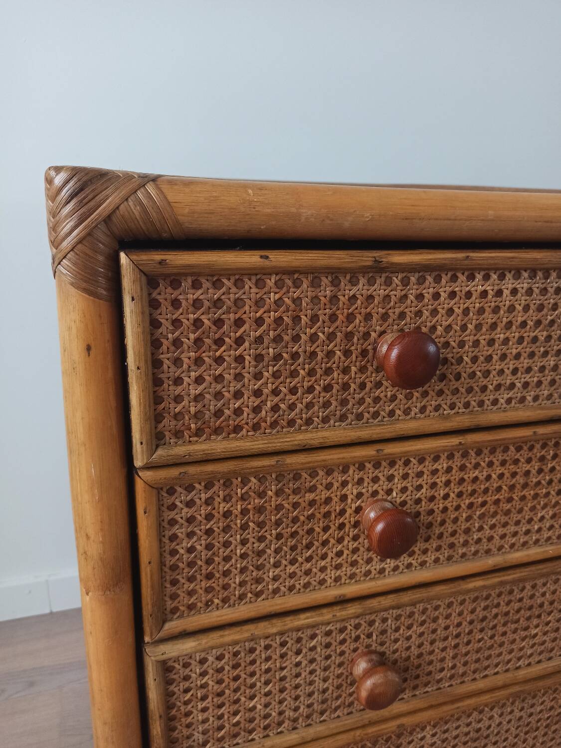 Bamboo and rattan chest of drawers, 70's