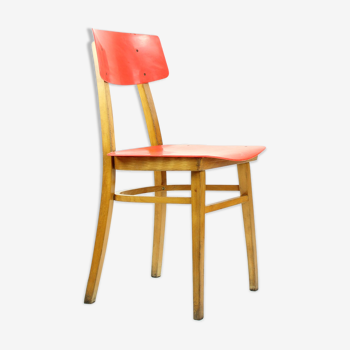 Midcentury chair in red and beech wood, Czechoslovakia circa 1960