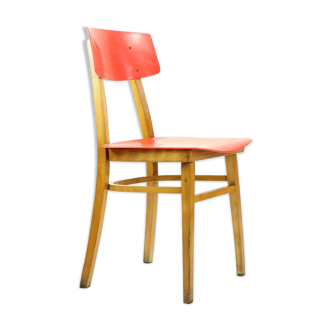 Midcentury chair in red and beech wood, Czechoslovakia circa 1960