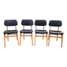 Set of 4 scandinavian chairs in beech wood and skaï