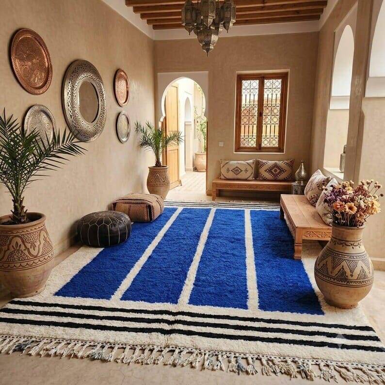 Handwoven natural wool rug, traditional size 3/4 m custom-made.