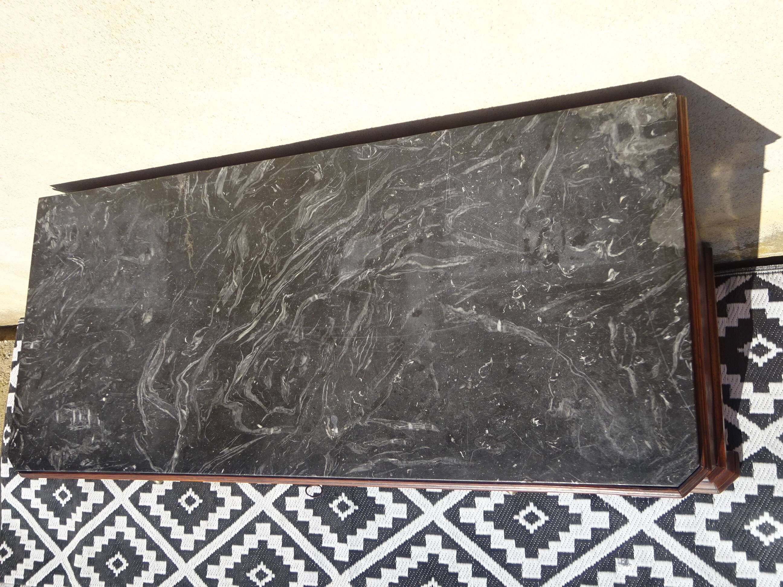 Walnut chest of drawers, black marble top