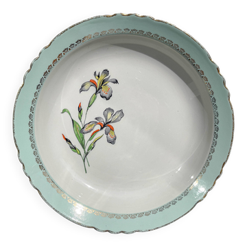 Vintage white and green porcelain dish Iris Moulin des Loups "Sargosse" 1950s