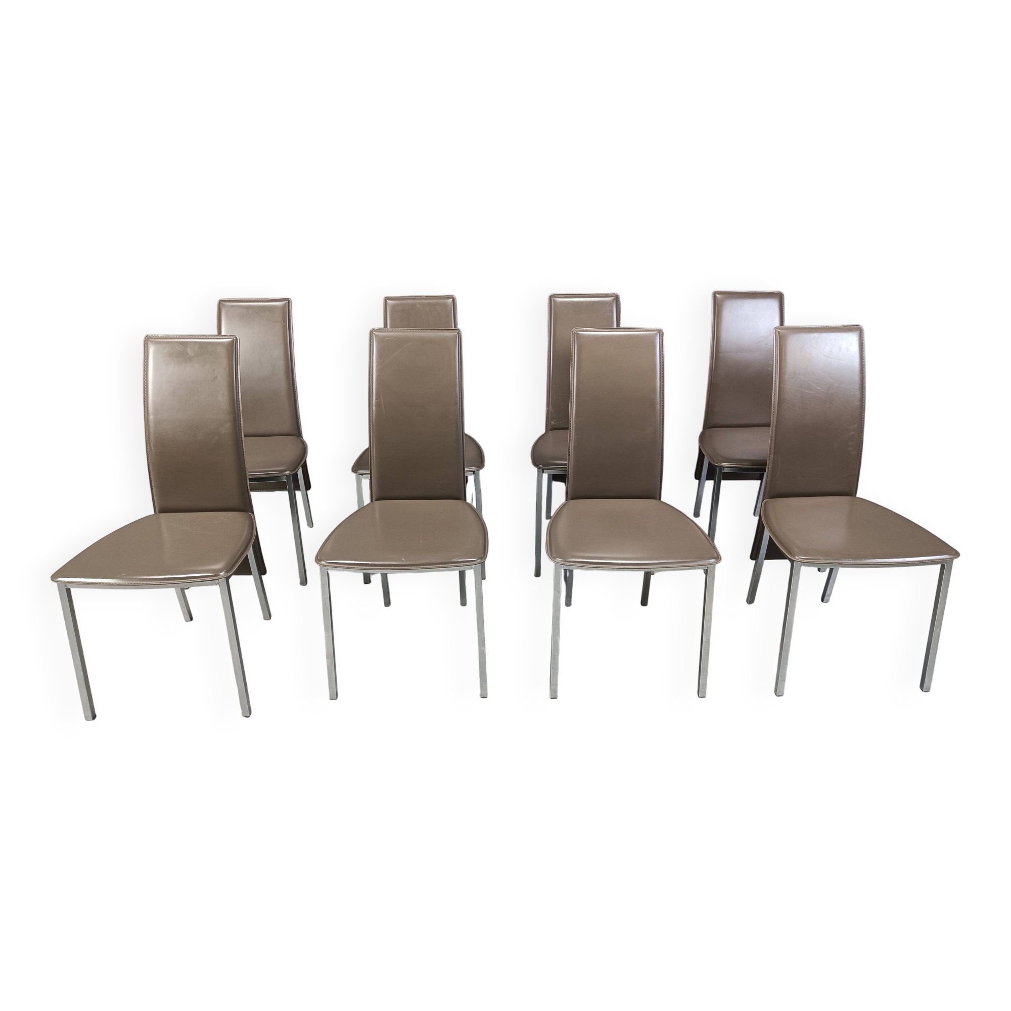 Vintage belgian leather dining chairs set of 8 - 1980s