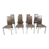 Vintage belgian leather dining chairs set of 8 - 1980s