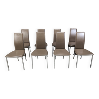 Vintage belgian leather dining chairs set of 8 - 1980s