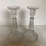 Pair of Val Saint Lambert candlesticks with diamond tips
