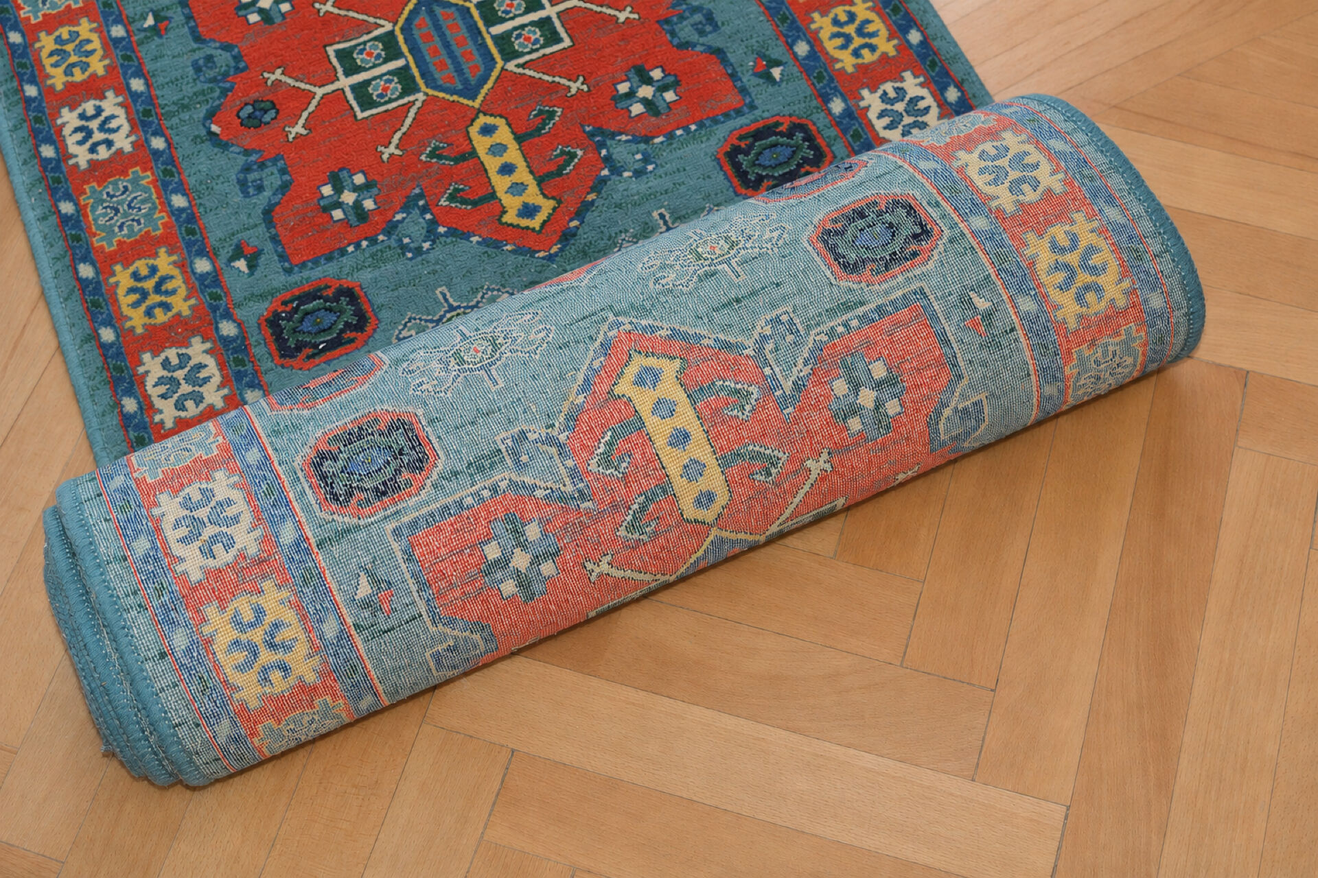 Vintage Spanish hallway rug in wool, 70 × 350 cm