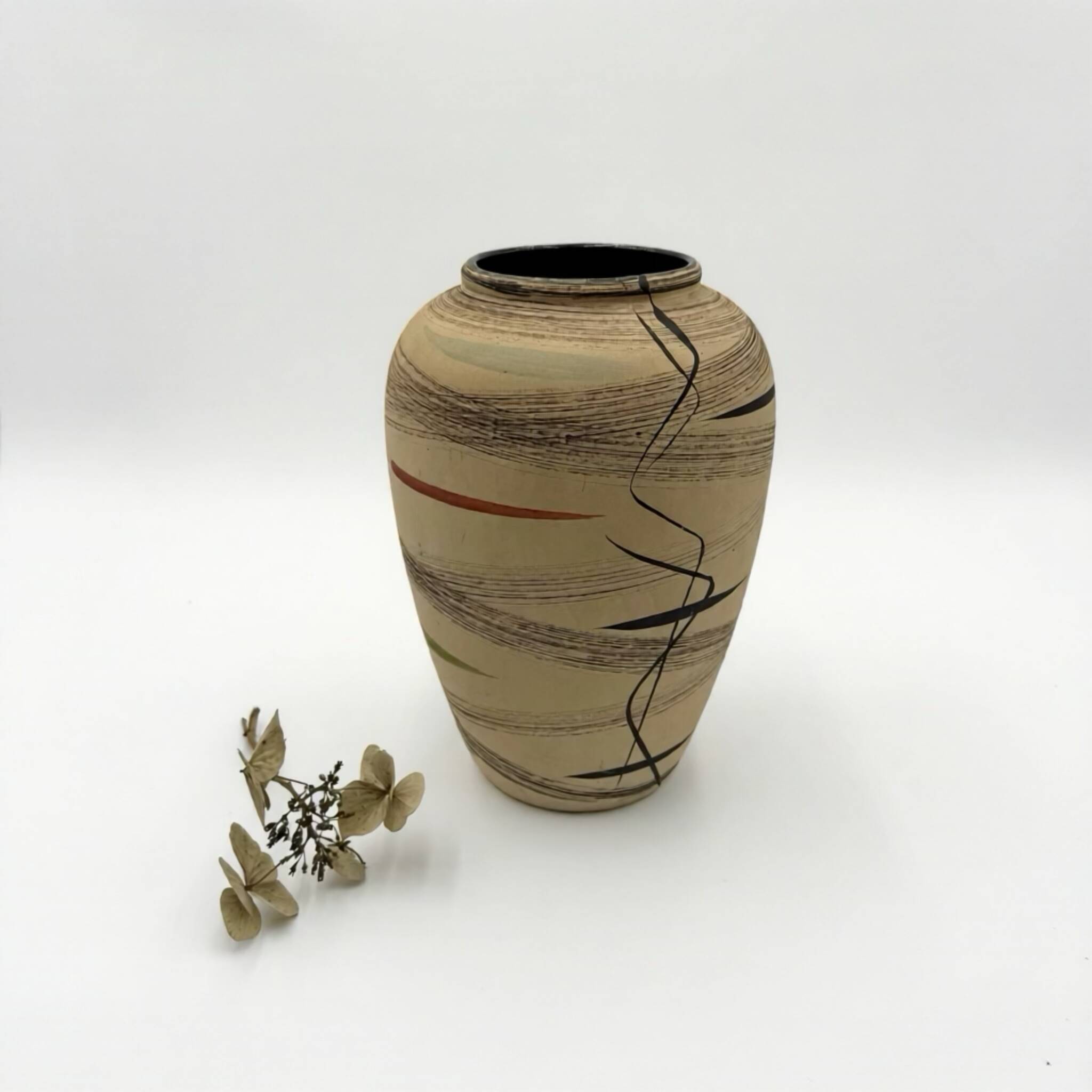Matte ceramic vase with abstract pattern, West Germany, 1950s