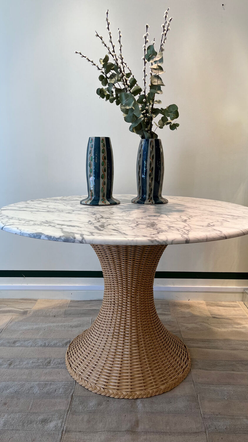 Marble and wicker dining table