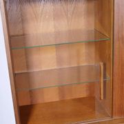 Mid Century Teak Highboard with Glass Display Cabinet & Sliding Door, 1960s