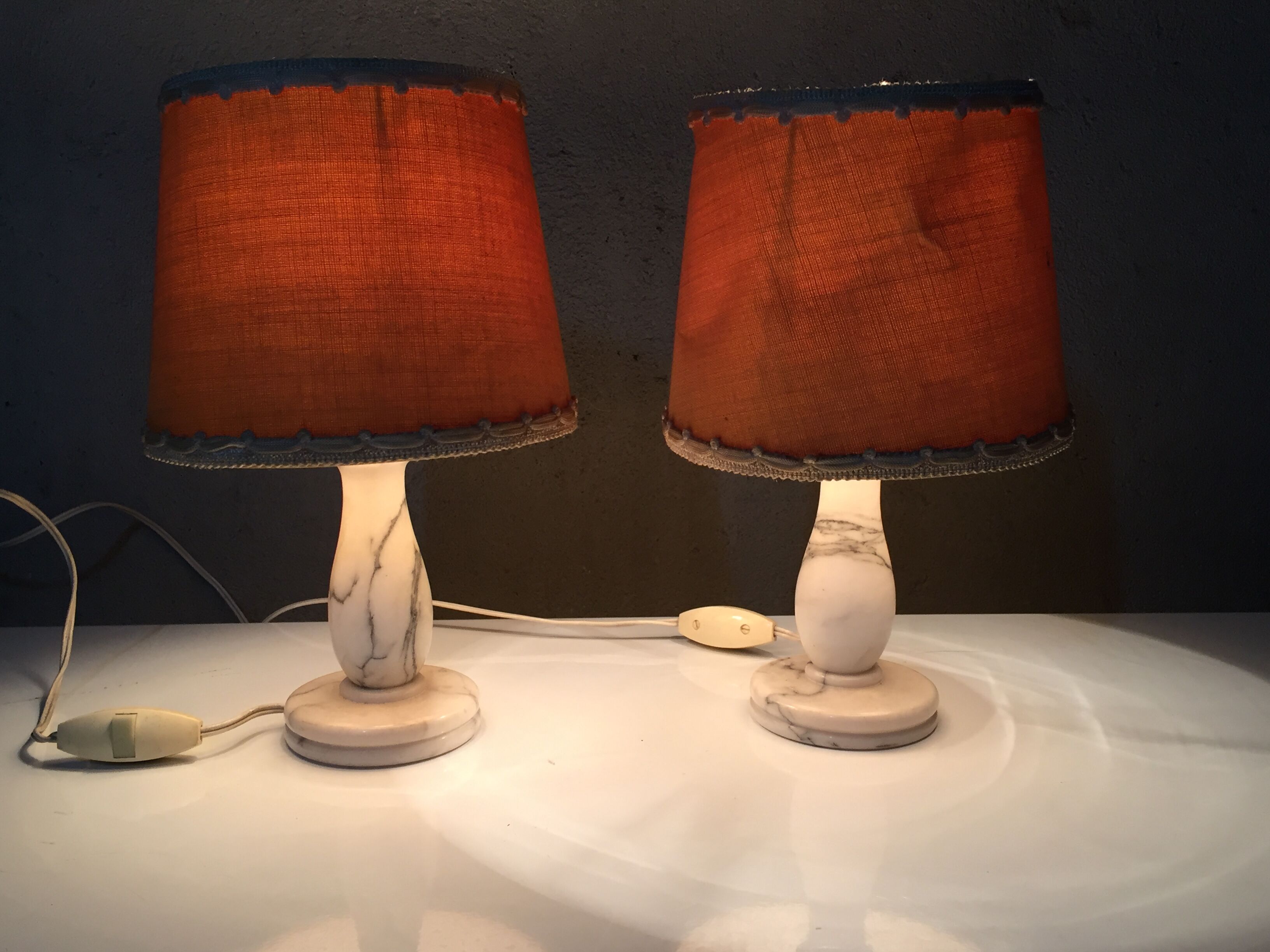 Pair of white marble bedside lamp