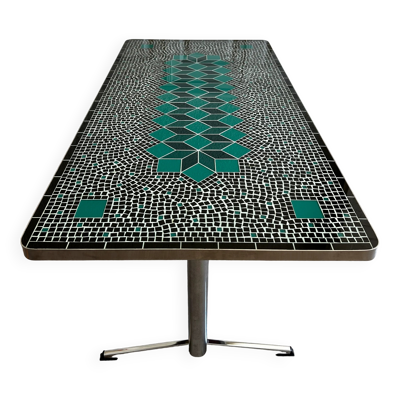 Table basse en mosaïque céramique vert sauge et noir, Allemagne, années 1970