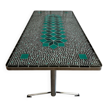 Table basse en mosaïque céramique vert sauge et noir, Allemagne, années 1970