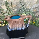 Decanter pitcher in blue and beige glazed ceramic vintage