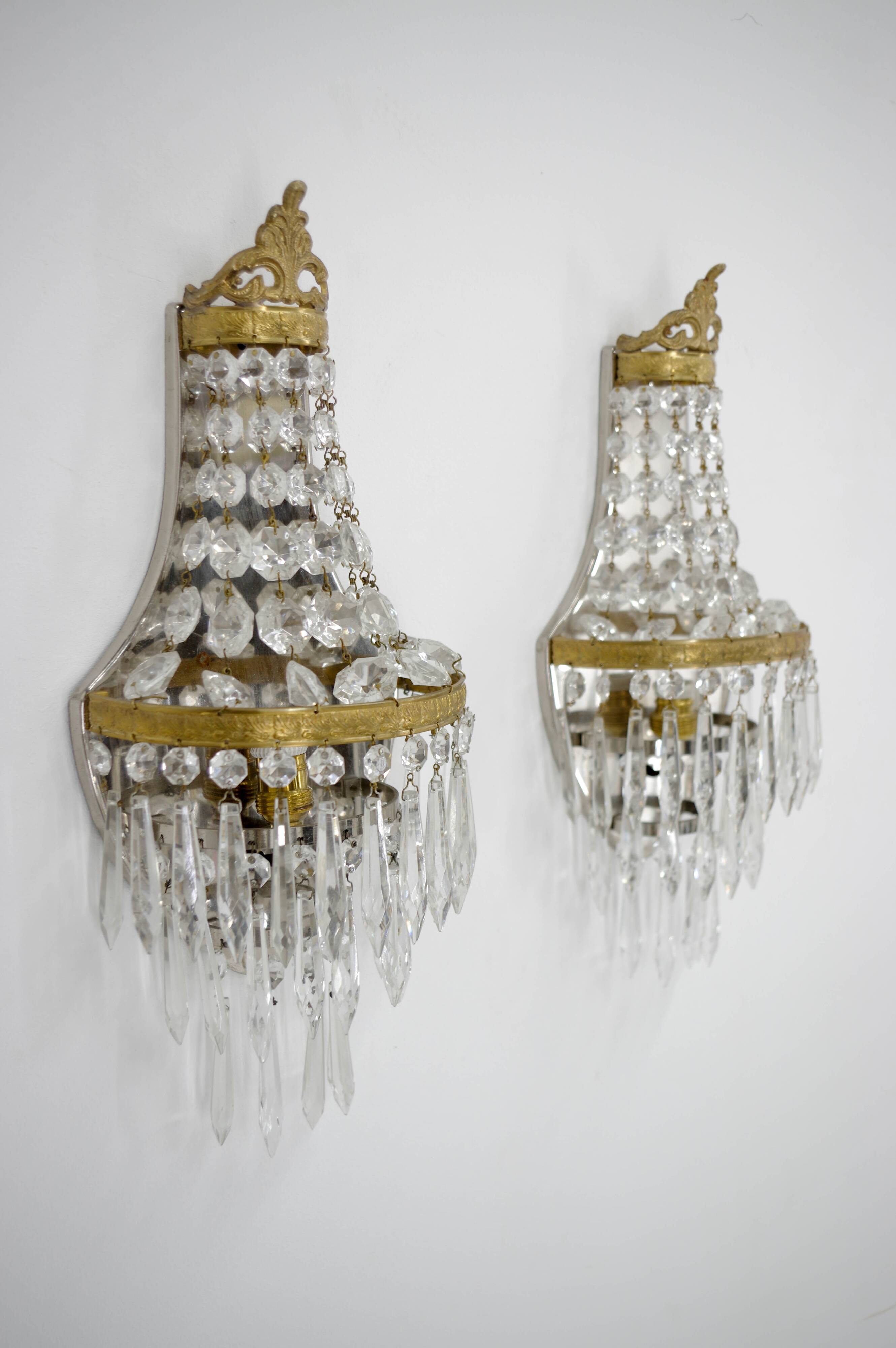 Set of Two Art Nouveau Wall Lamps, 1920, Restored