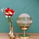 Vintage globe table lamp in frosted yellow and gold glass.