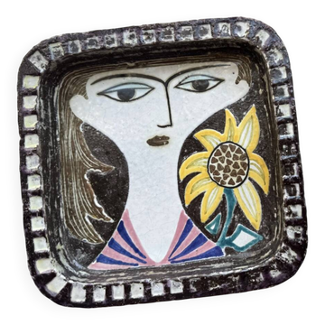 Face illustration ceramic bowl by Mari Simmulson for Upsala Ekeby, Sweden, 1960s