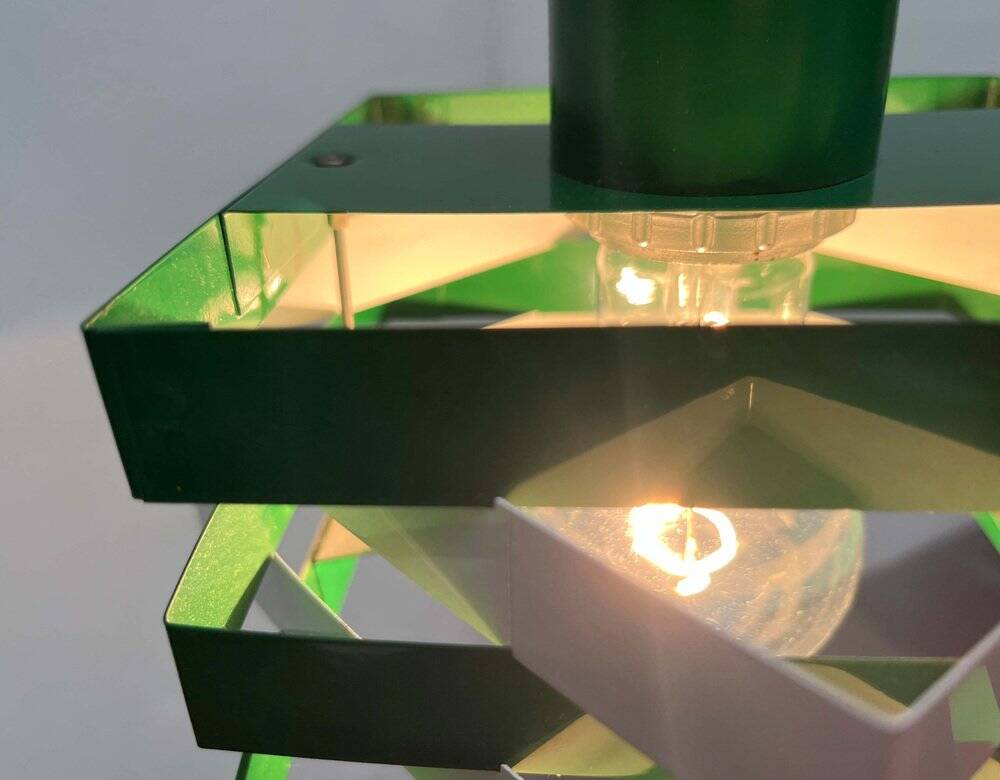 Modern metal lamella pendant lamp from the mid-century in the style of J. J. M. Hoogervorst for Anvia, 1960s.