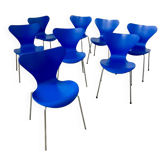 Lot 8 blue chairs series 7 design Arne Jacobsen for Fritz Hansen Denmark vintage