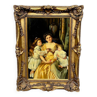 Tableau "Scène de famille". Huile sur toile.