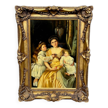 Tableau "Scène de famille". Huile sur toile.