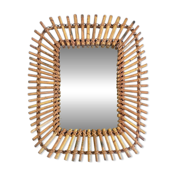 Miroir en bambou et rotin, style mid-century, Riviera française, italien, années 1960.