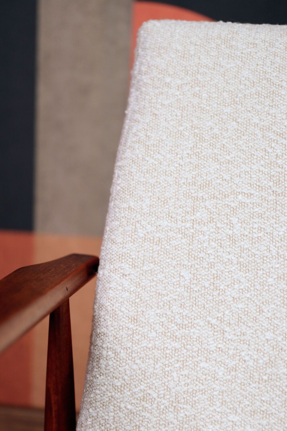 Vintage Lounge Chair White Bouclè Mid Century Design