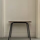 table basse selette vintage en métal noir et osier, 1950