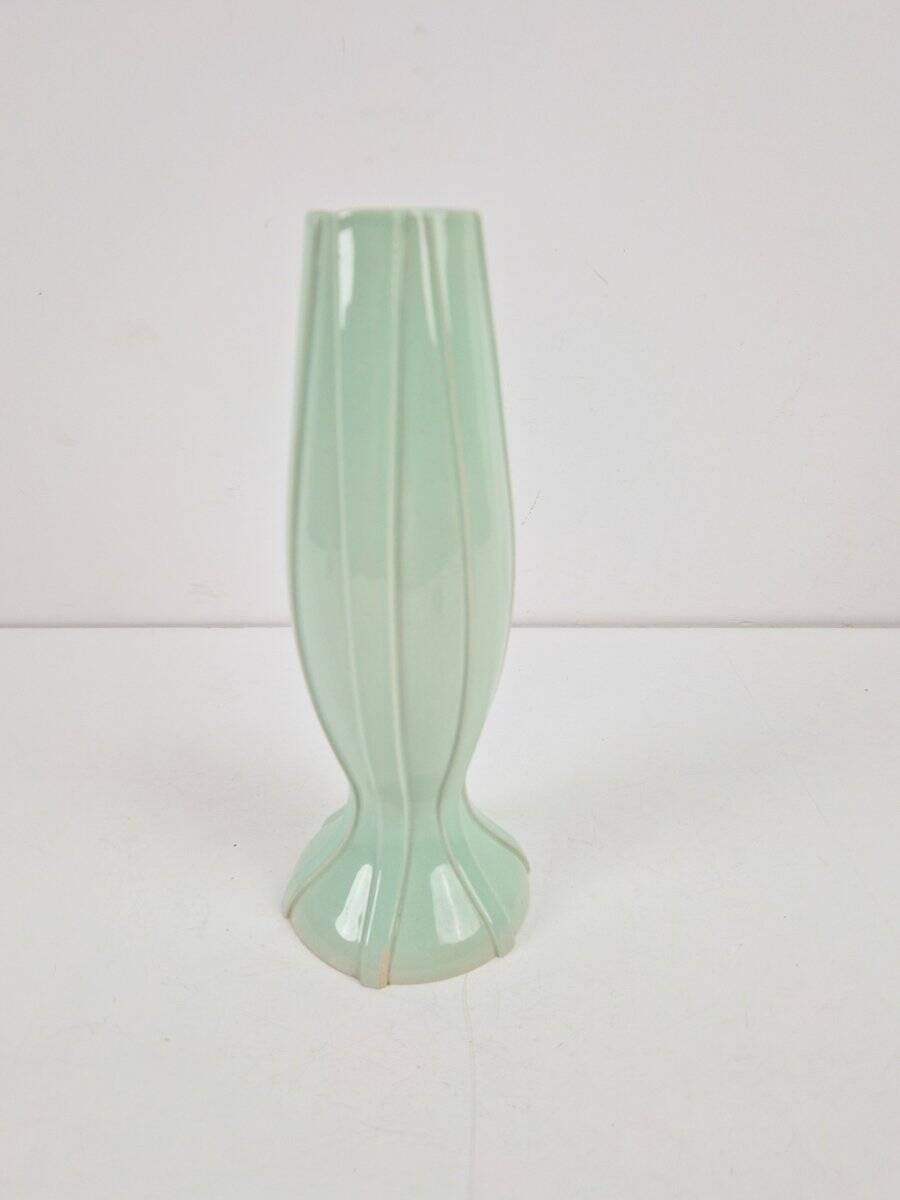 Art Deco Ceramic Pastel Green Vase by C. K., 1930s