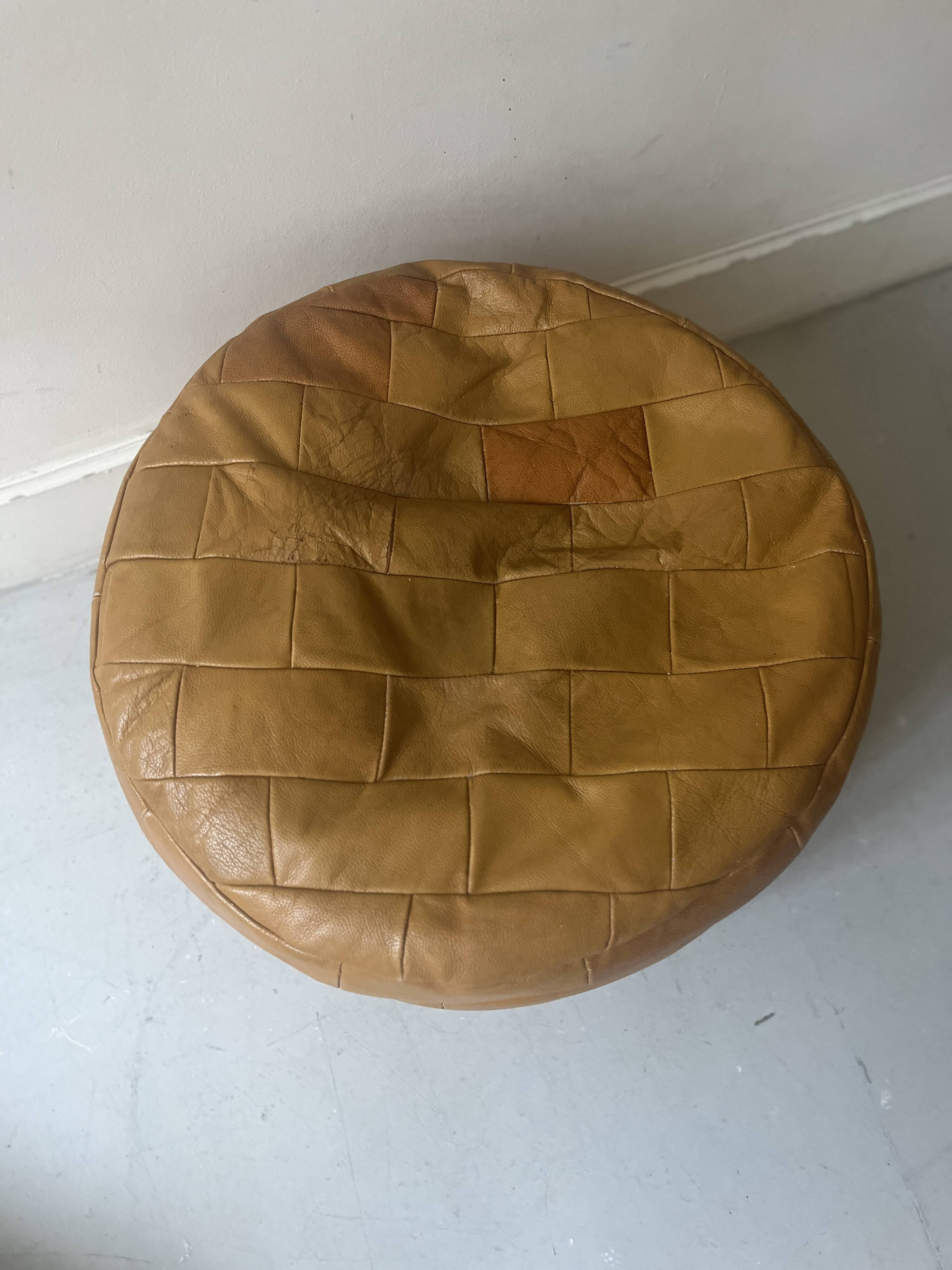 pouf in genuine leather patchwork colors, 1970