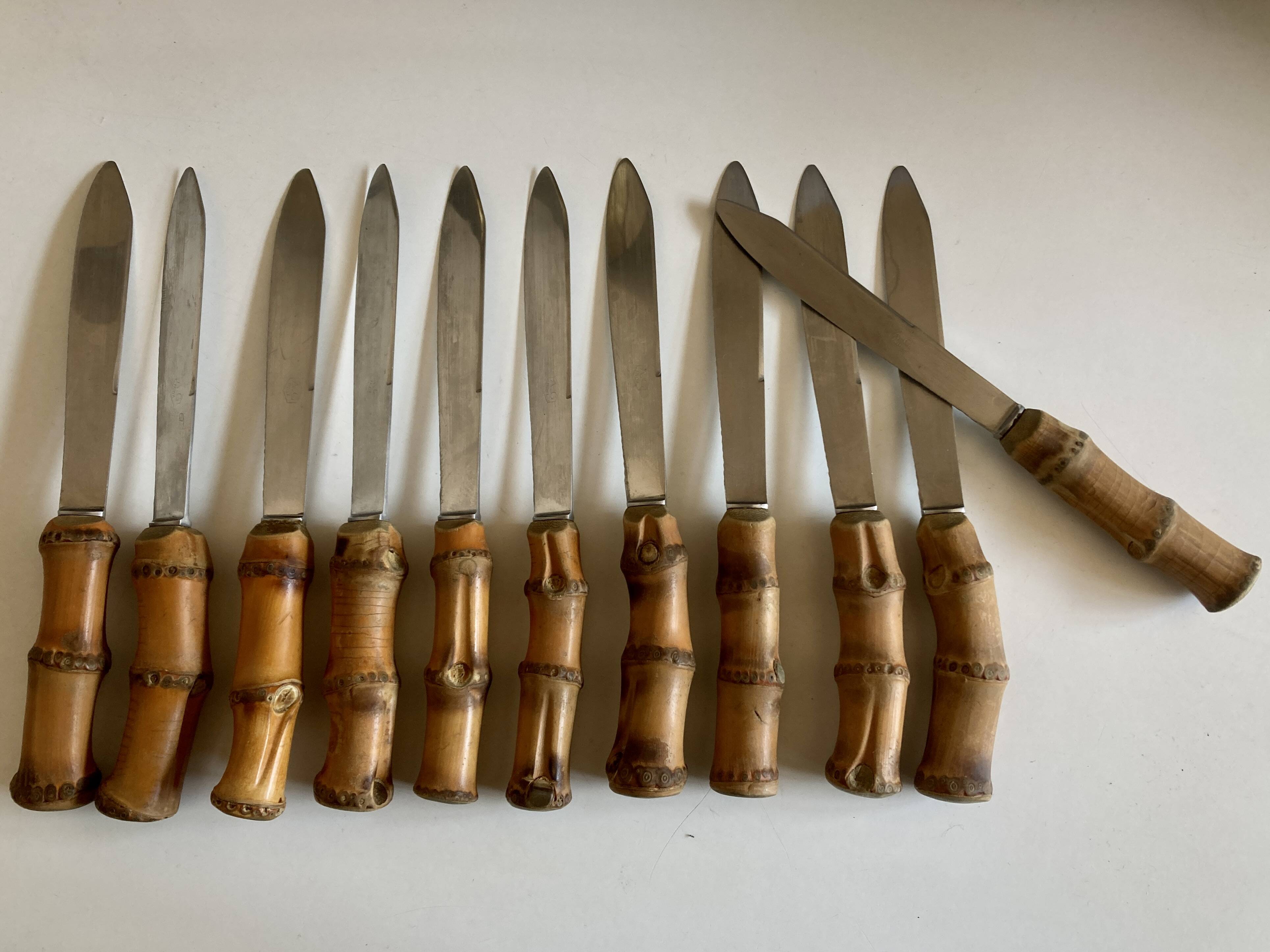set of 11 knives with bamboo handles 1960 Riviera