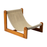 Chaise longue à élingue brutaliste en toile pin et peau de mouton, Belgique, années 1970