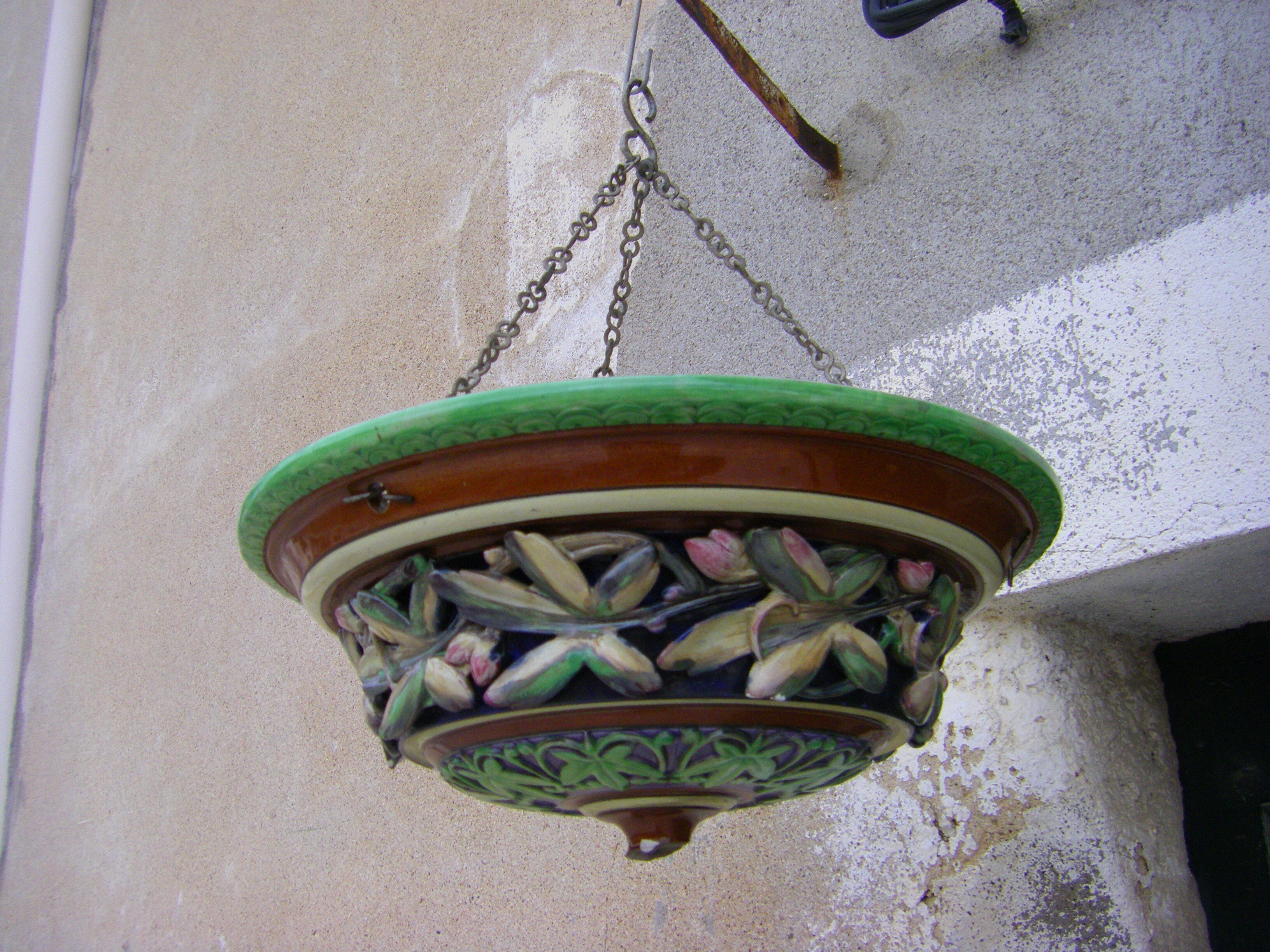 Hanging planter in earthenware from Sarreguemines