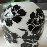 Asian-inspired opaline glass vase, with black floral motifs inclusions