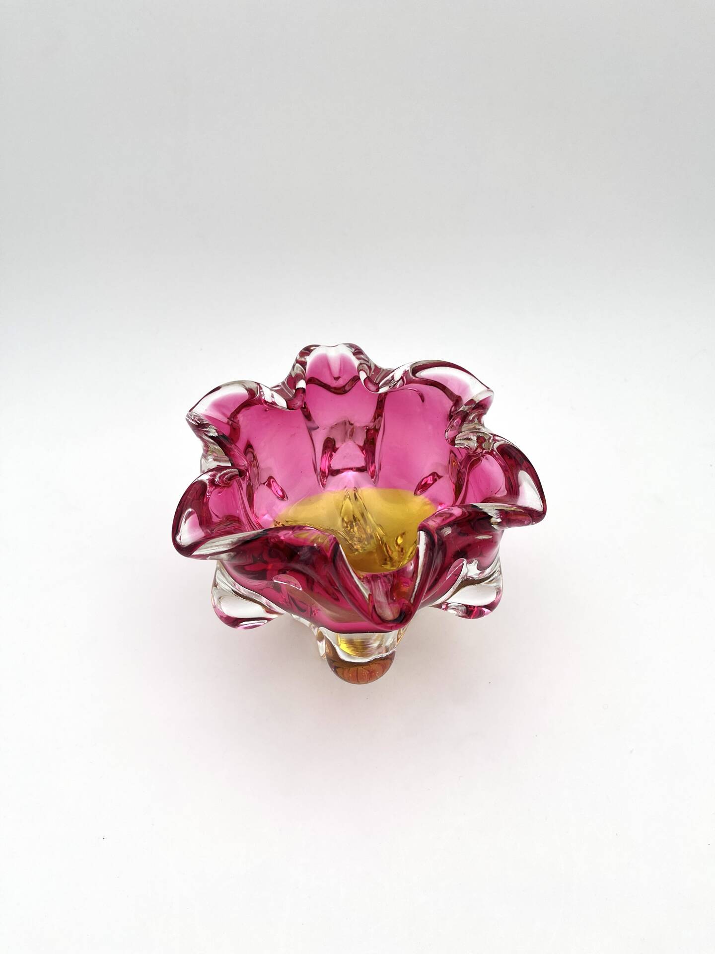 Bowl Ashtray Josef Hospodka Chribska Sommerso Rose 14cm 1.78kg