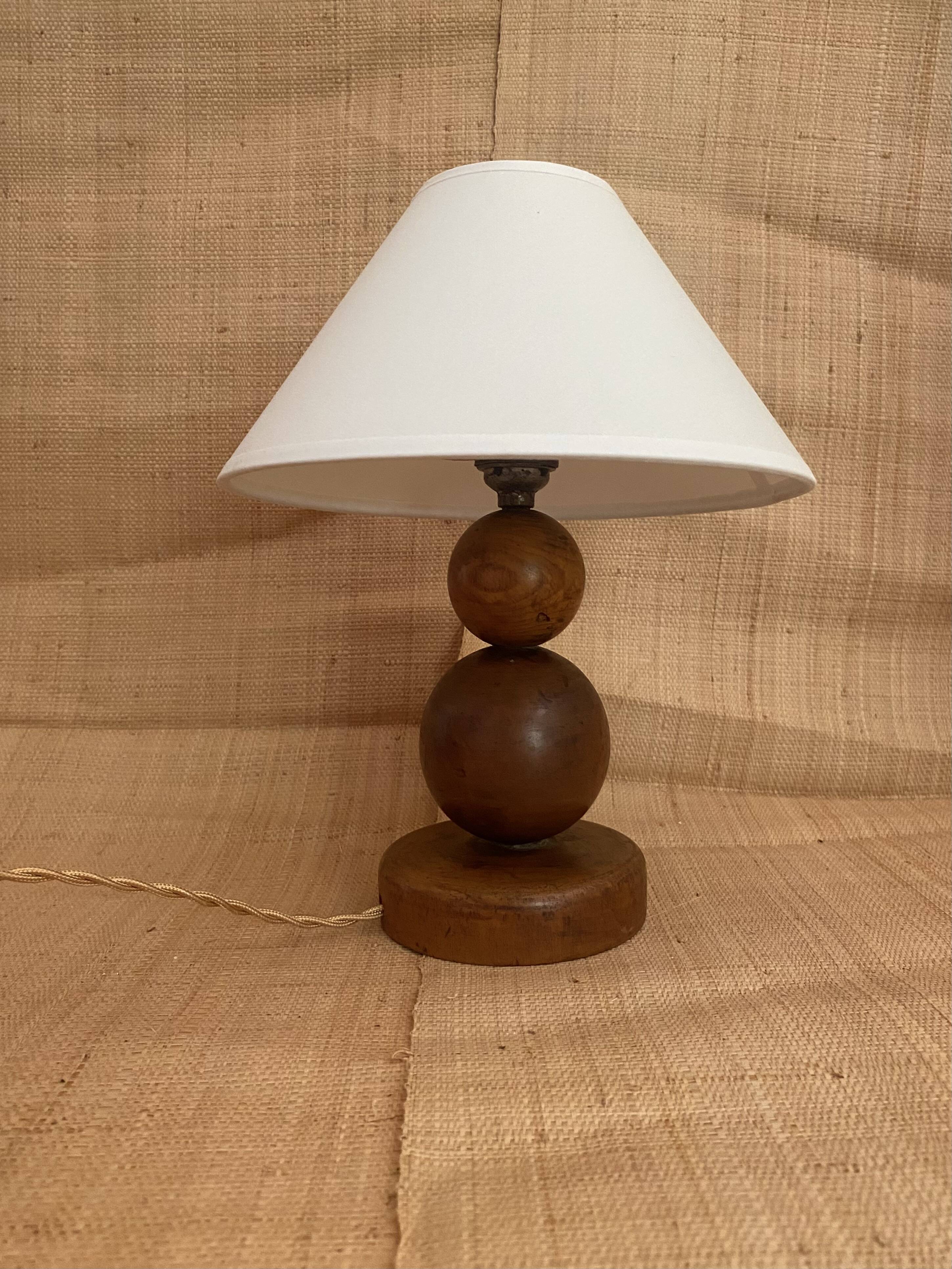 Wooden ball lamp, 2M fabric cable, cotton shade