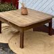 Large antique square coffee table with 1 drawer in solid raw wood