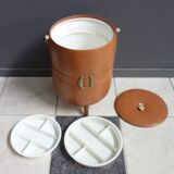 Brown round leatherette sewing box