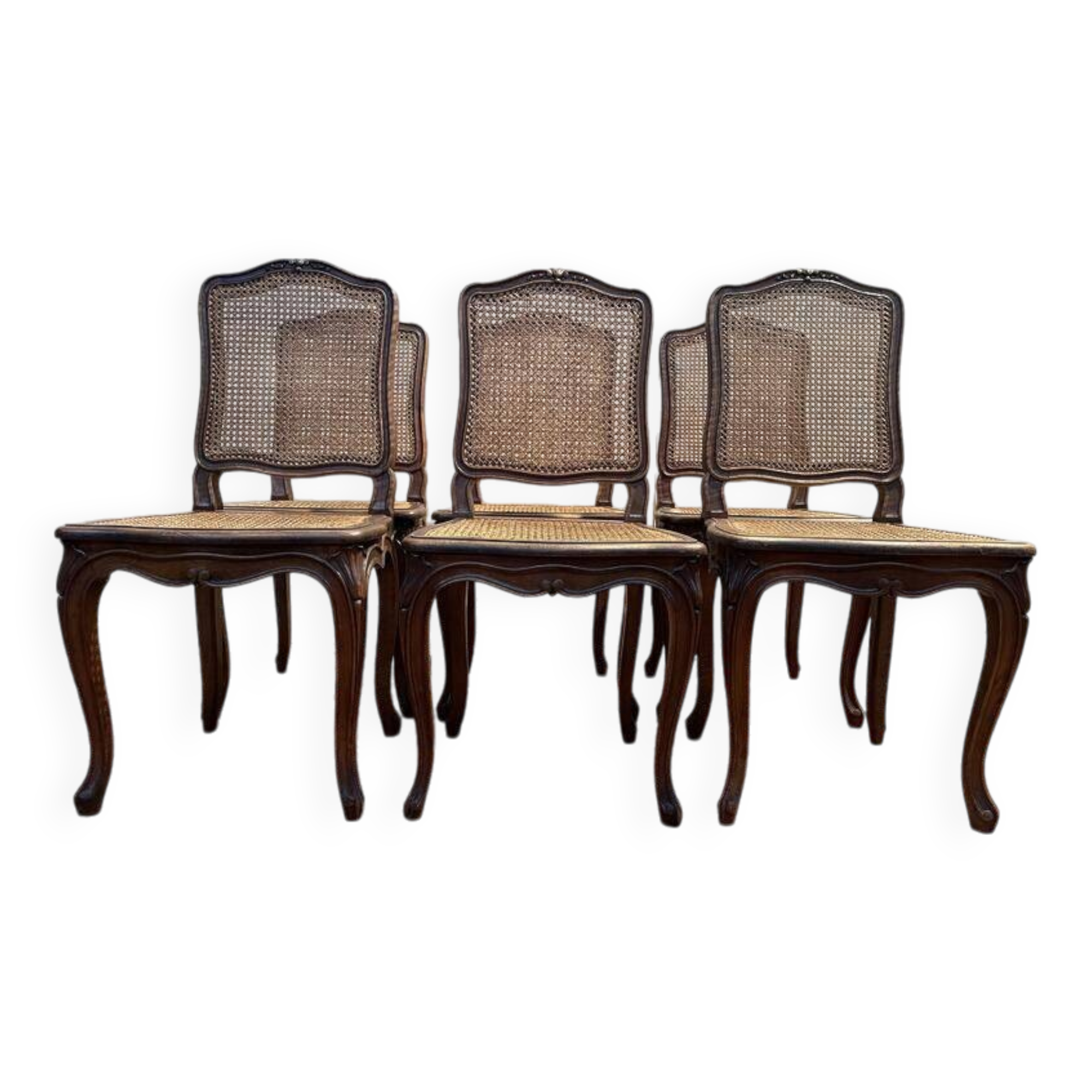 Set of 6 Louis XV chairs in walnut and cane