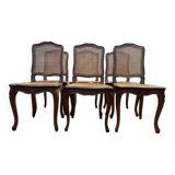 Set of 6 Louis XV chairs in walnut and cane