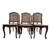 Suite de 6 chaises Louis XV en noyer et cannage