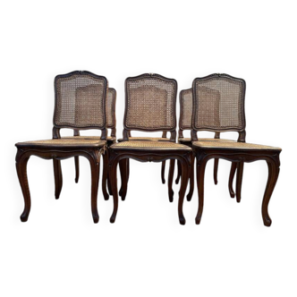 Suite de 6 chaises Louis XV en noyer et cannage