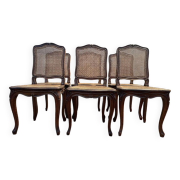 Set of 6 Louis XV chairs in walnut and cane