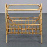1970s Rattan Newspaper and Magazine Stand with Glass Top, Italy