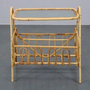 1970s Rattan Newspaper and Magazine Stand with Glass Top, Italy