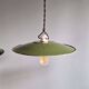 Trio of large industrial suspensions in green enamelled sheet metal.