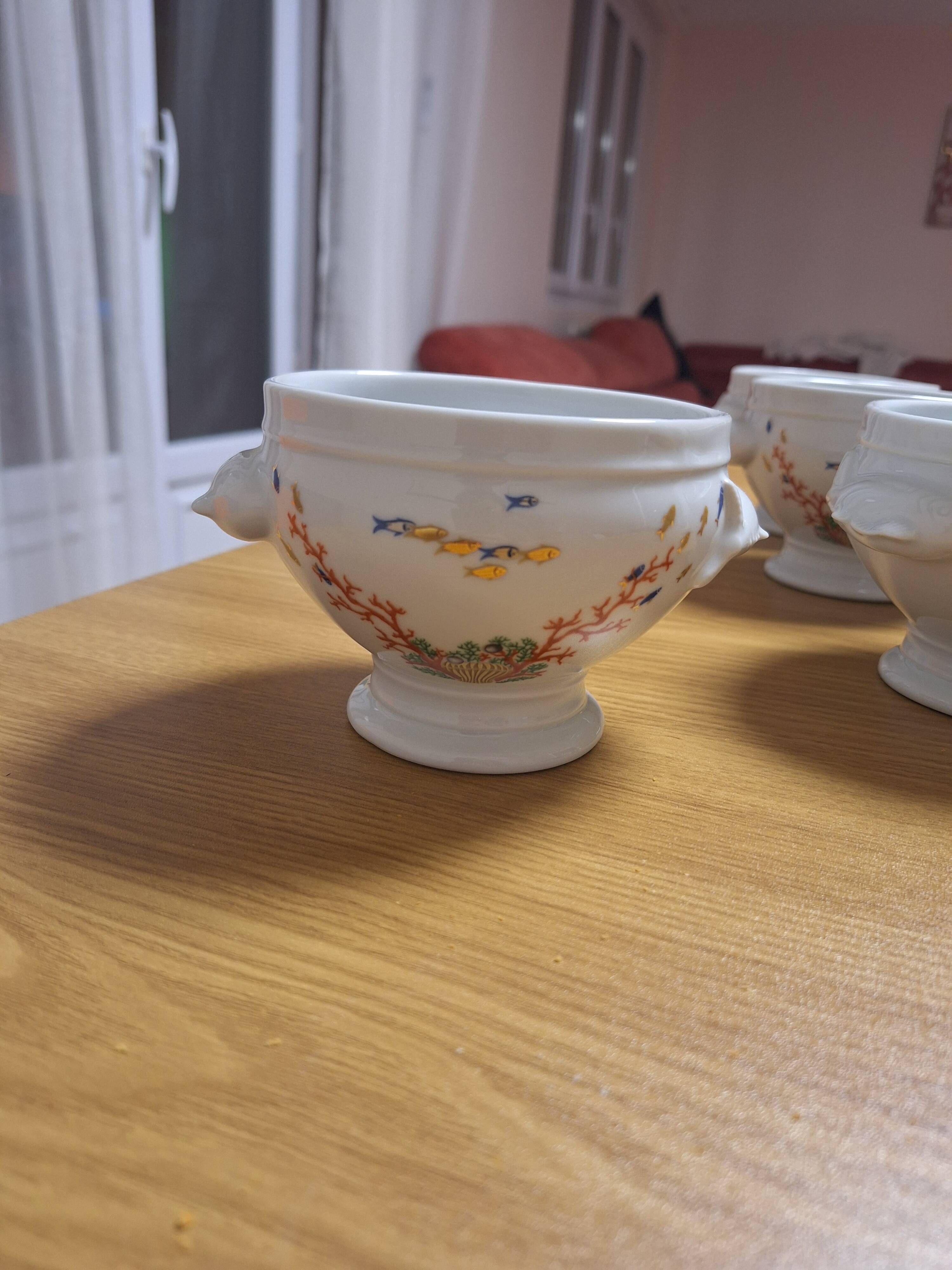 soup tureen + 8 bowls – Philippe Deshoulières “Caribbean Sea” – Porcelain
